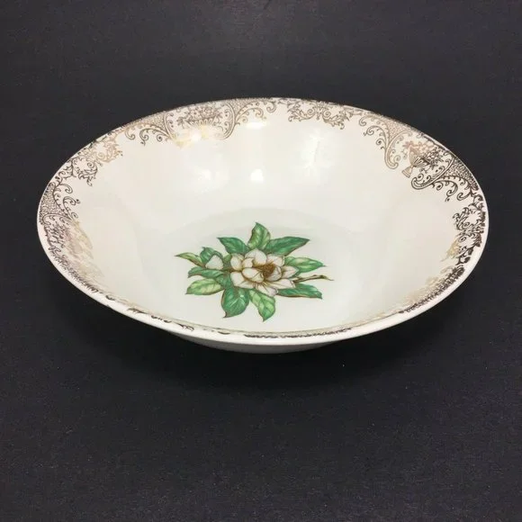 Stetson Serving Bowl Camille Pattern White Flower Gold Filigree 22 KT Gold VTG - Picture 4 of 8